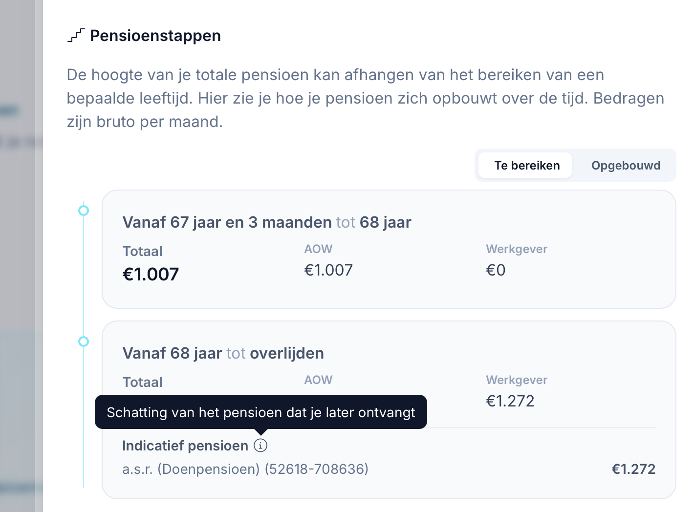 Weergave voor indicatief pensioen