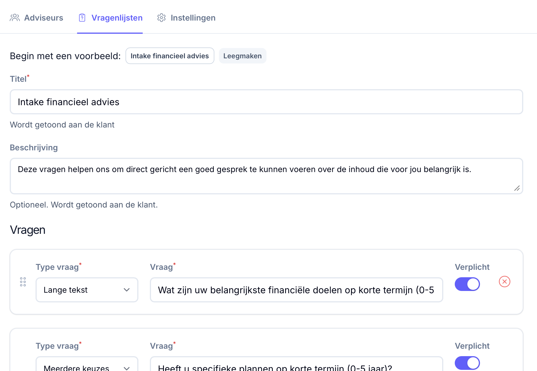 Standaard vragenlijsten in Lumeo