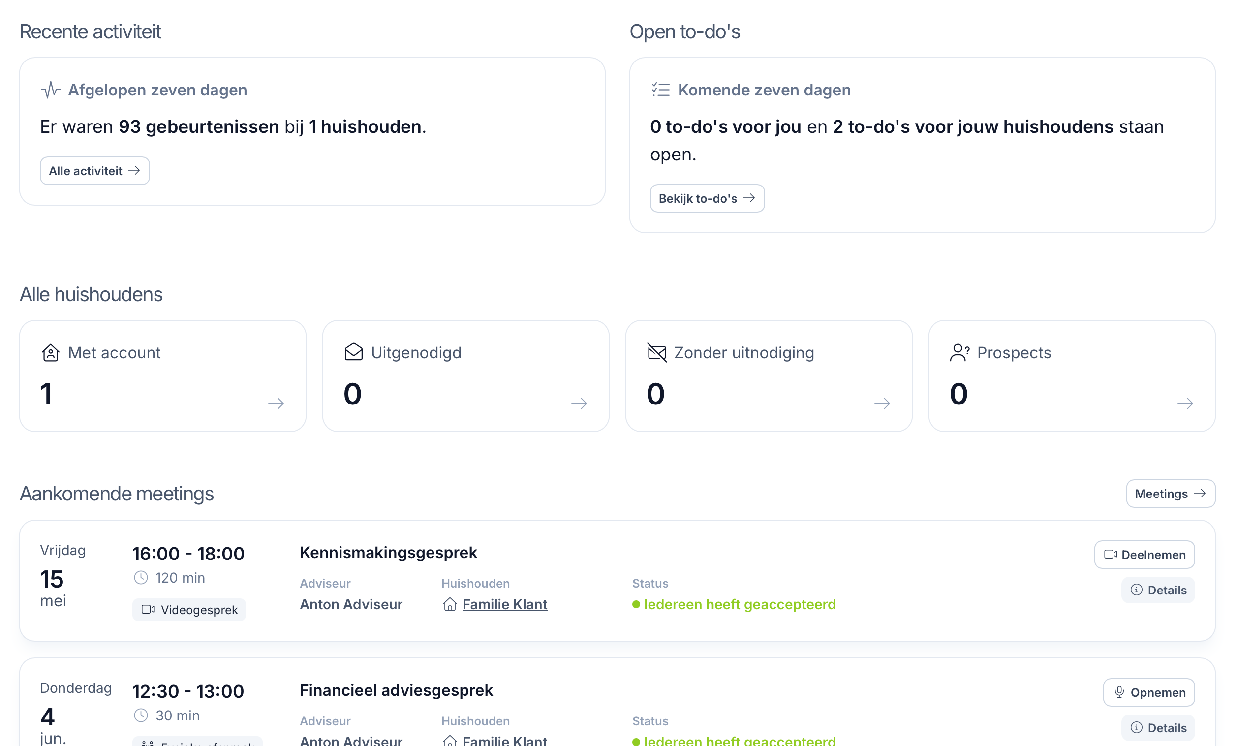 Adviseurs dashboard eenvoudigere interface in Lumeo