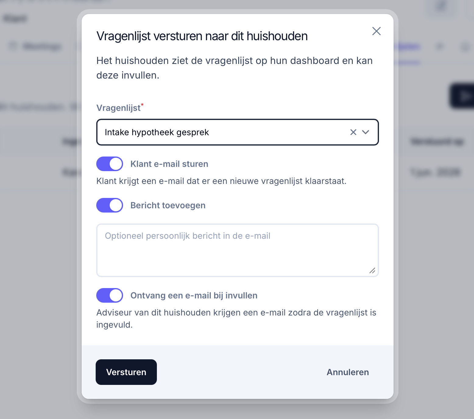 Vragenlijsten versturen naar huishouden in Lumeo