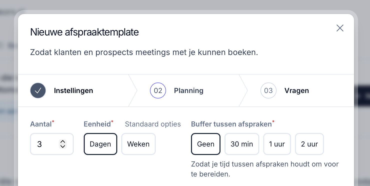 Afspraak-template kies boeken vanaf in Lumeo