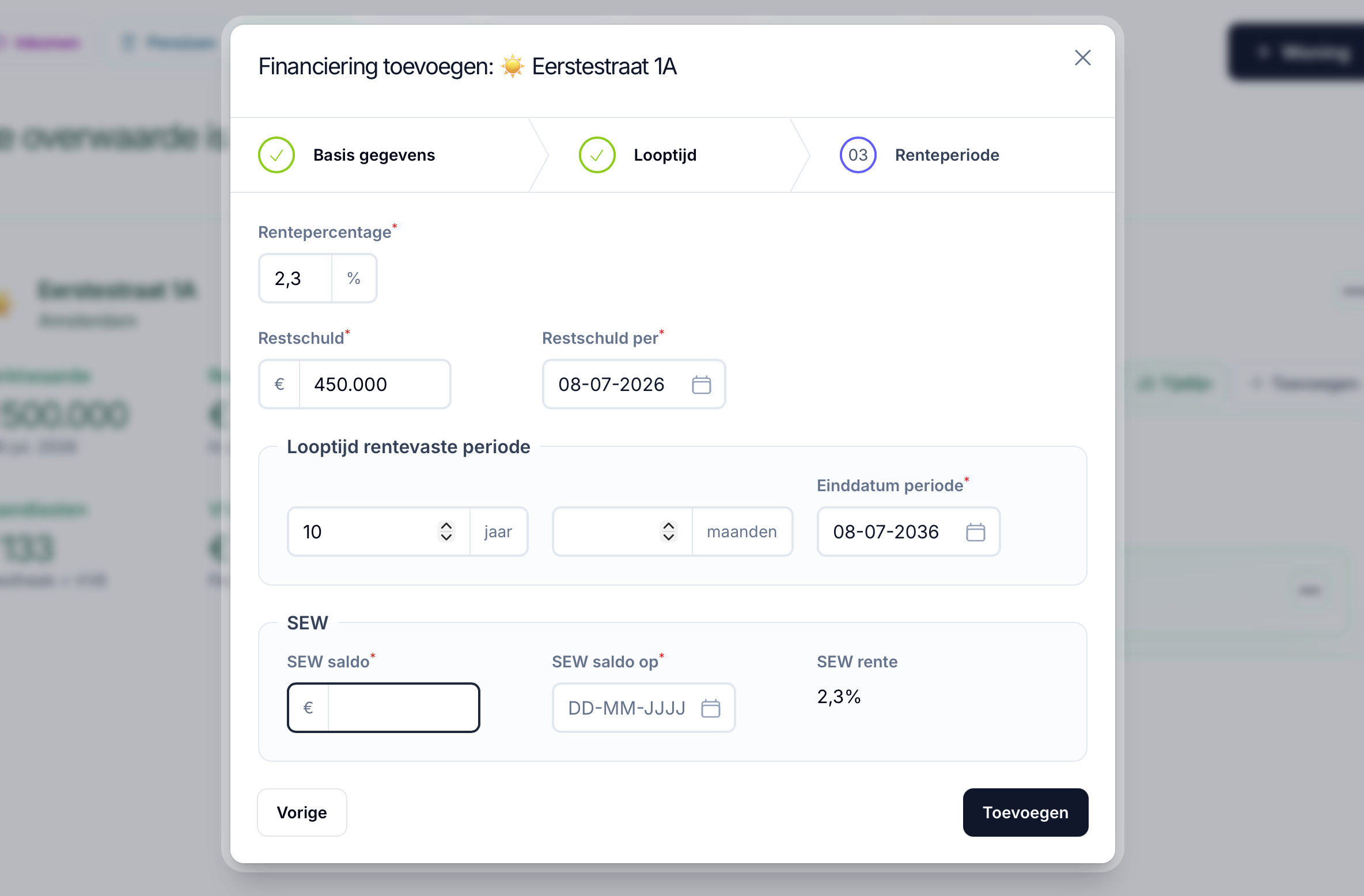 SEW saldo en datum invoeren