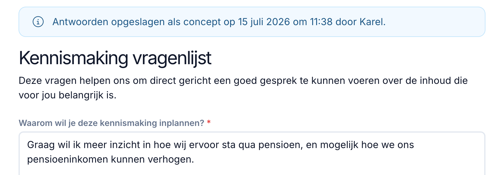 Vragenlijsten opslaan als concept voor klanten