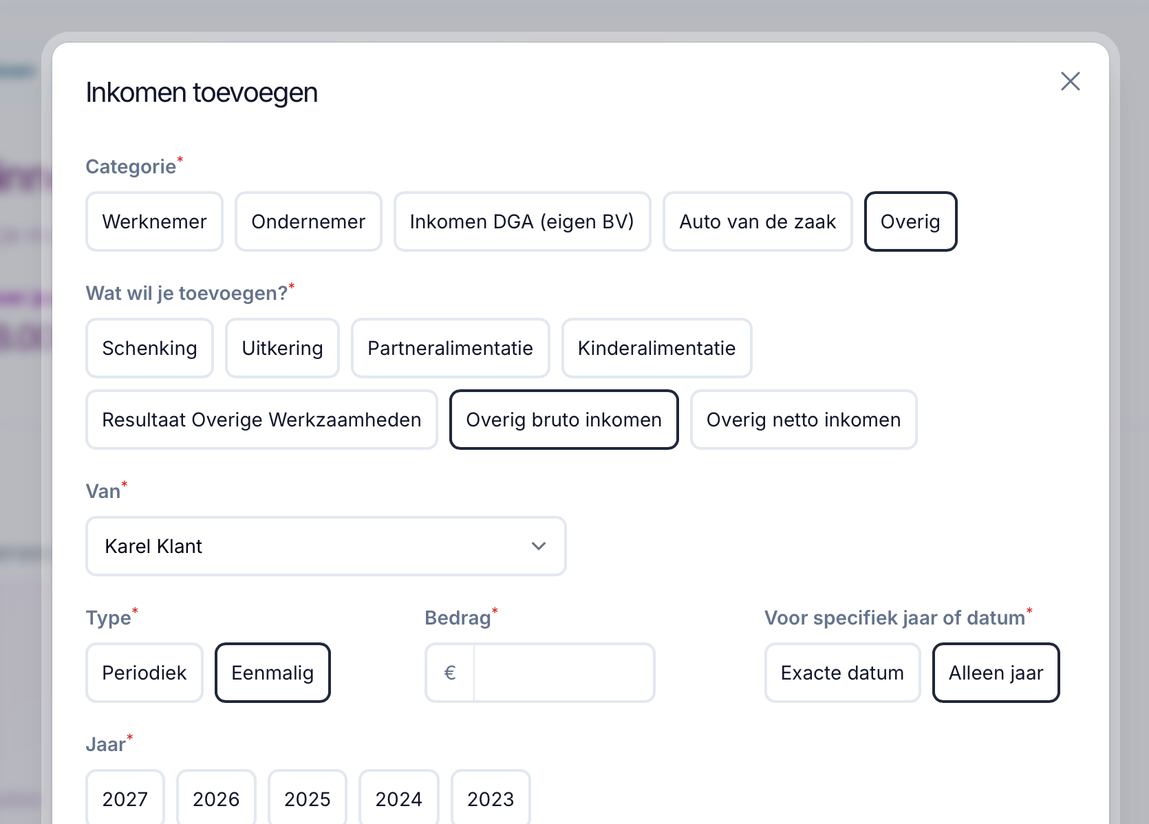 Overig inkomen invoeren