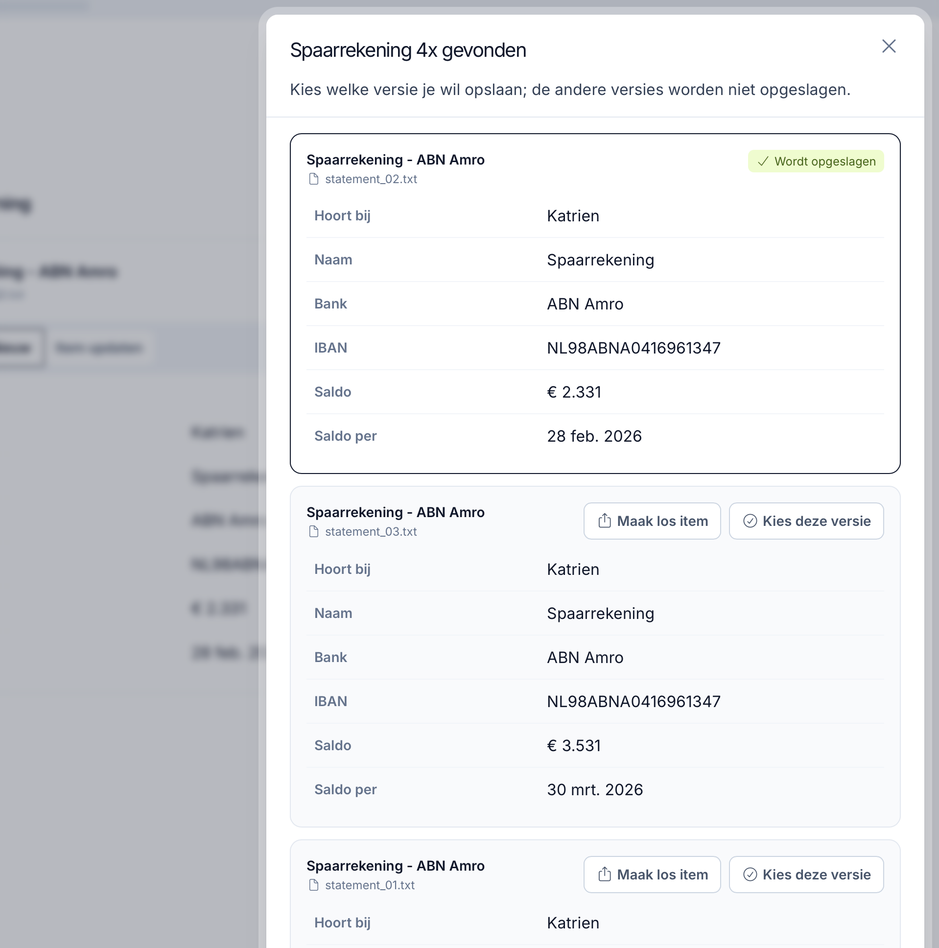 Een dubbel item selecteren in Gegevens uit Bestanden