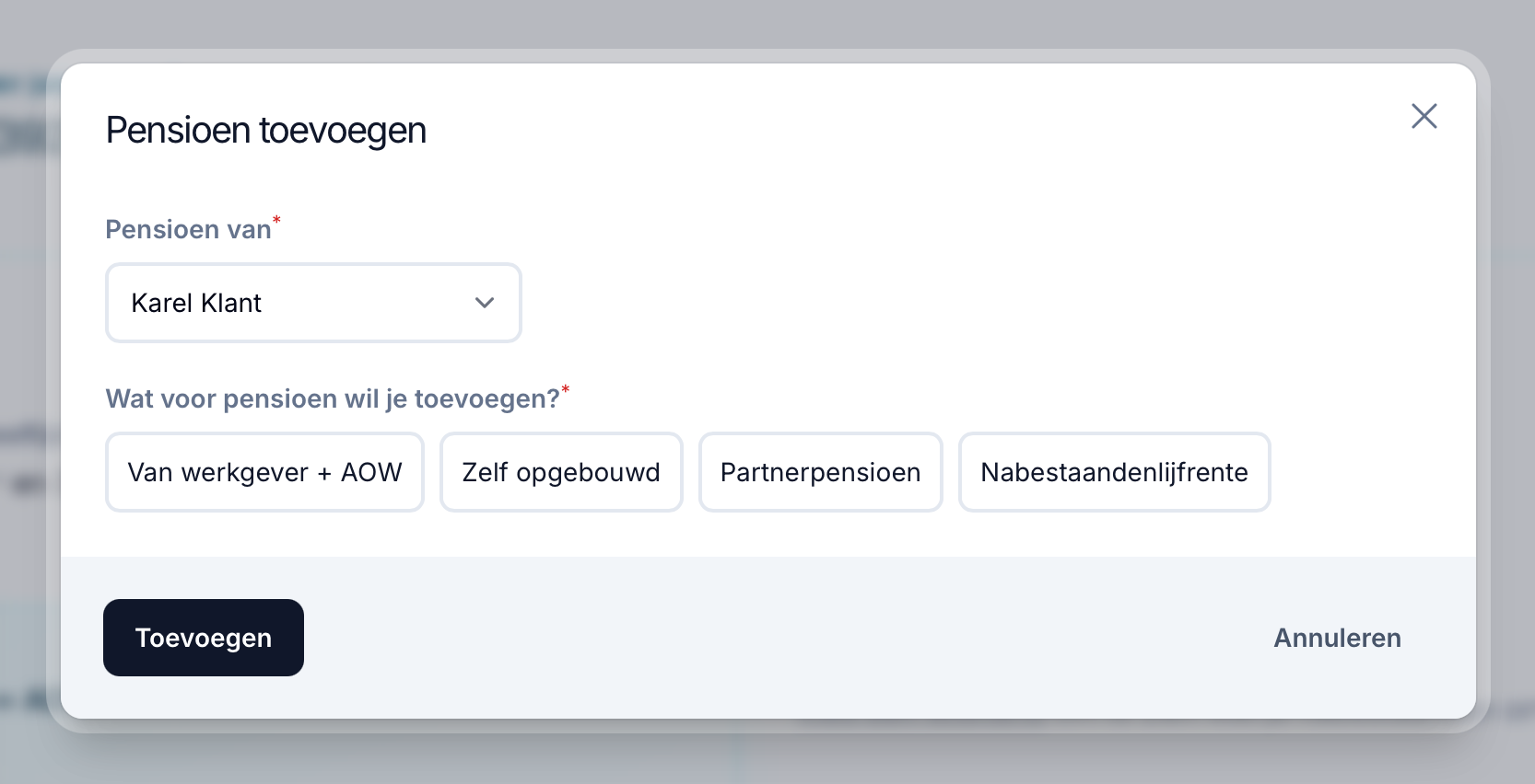 Partnerpensioen en nabestaandenlijfrente toevoegen