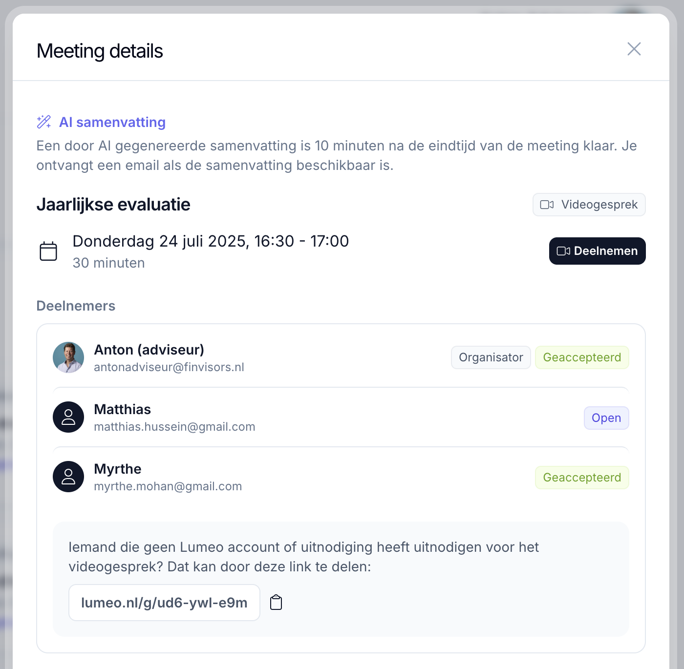 Overzicht van meetings