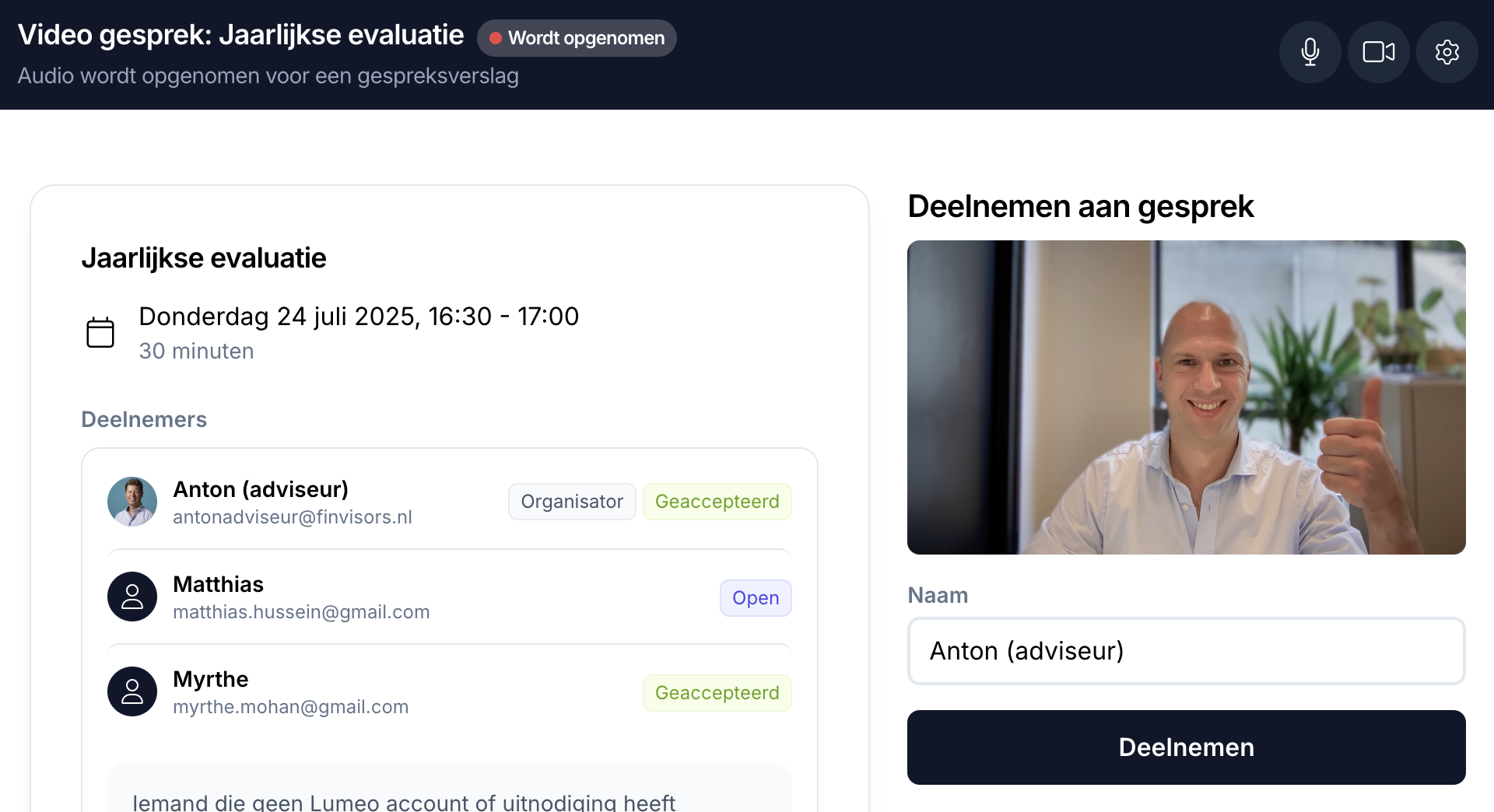 Overzicht van meetings