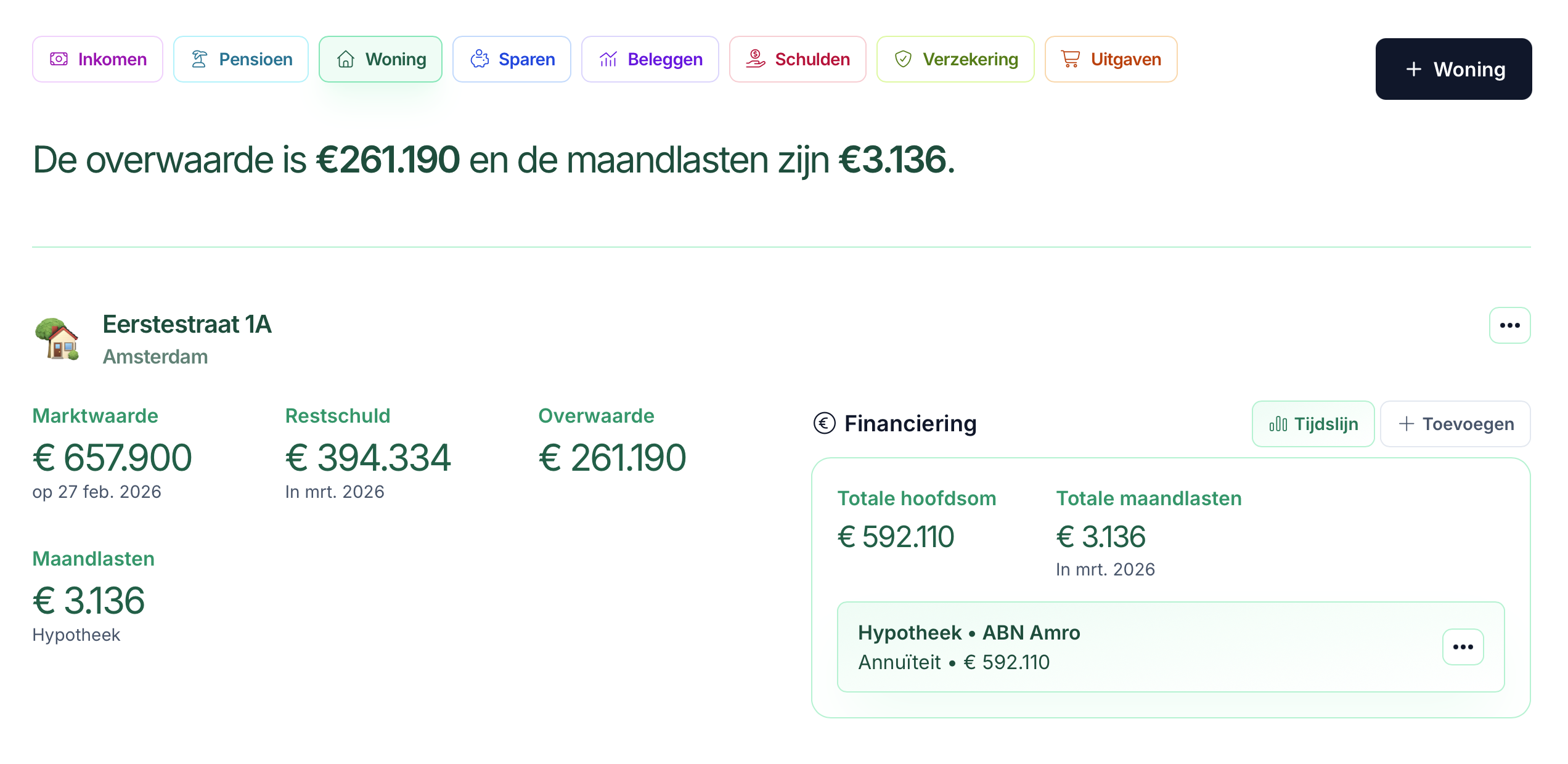 Woningoverzicht in het klant dashboard