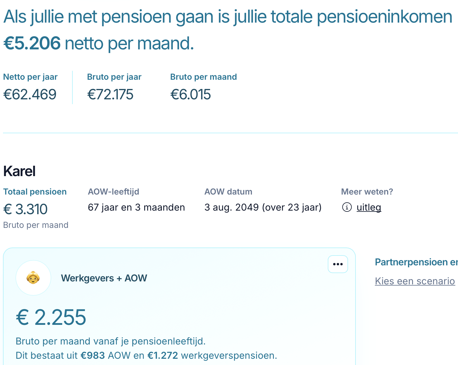 Pensioen overzicht in het klant dashboard