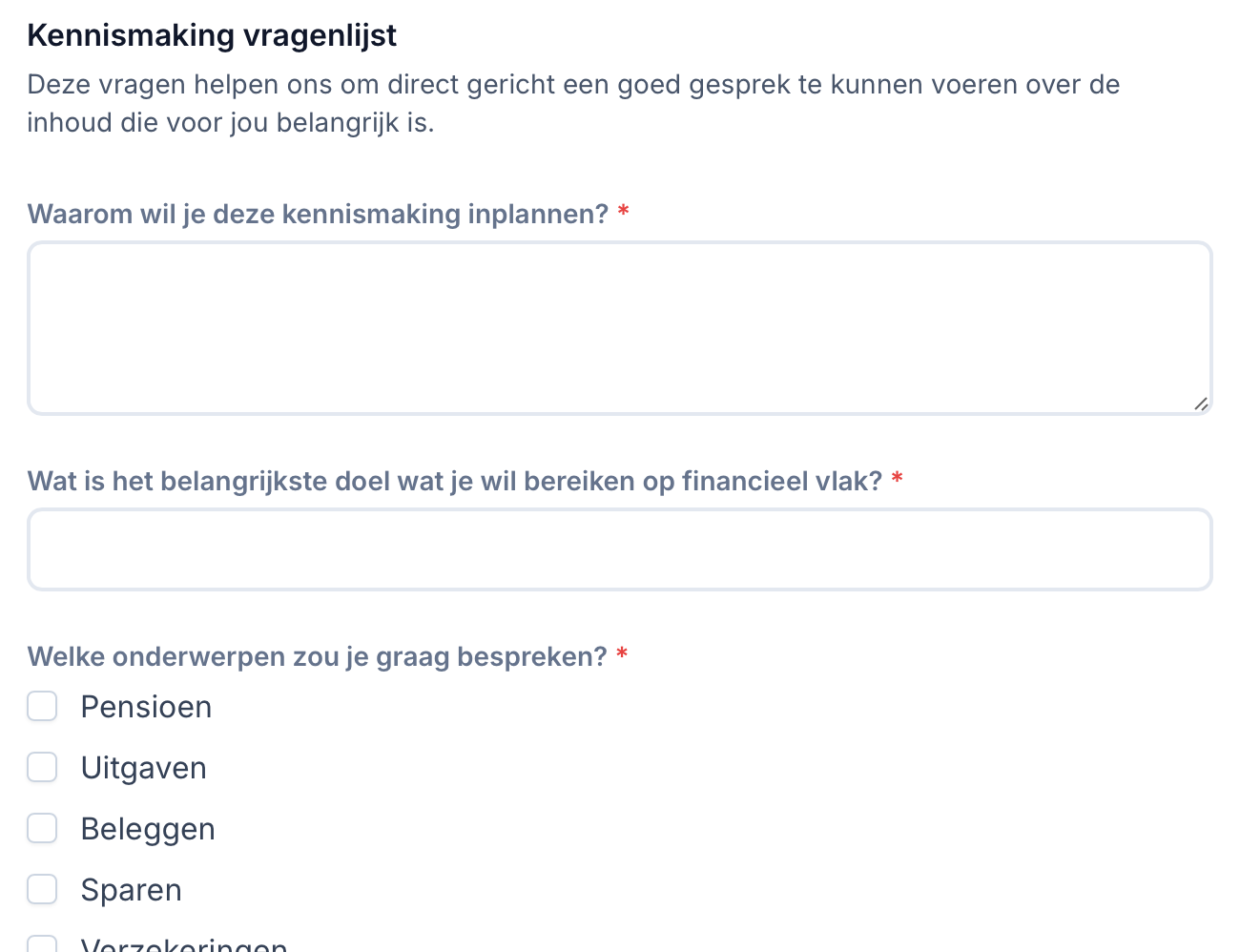 Vragenlijst voor meetings in Lumeo