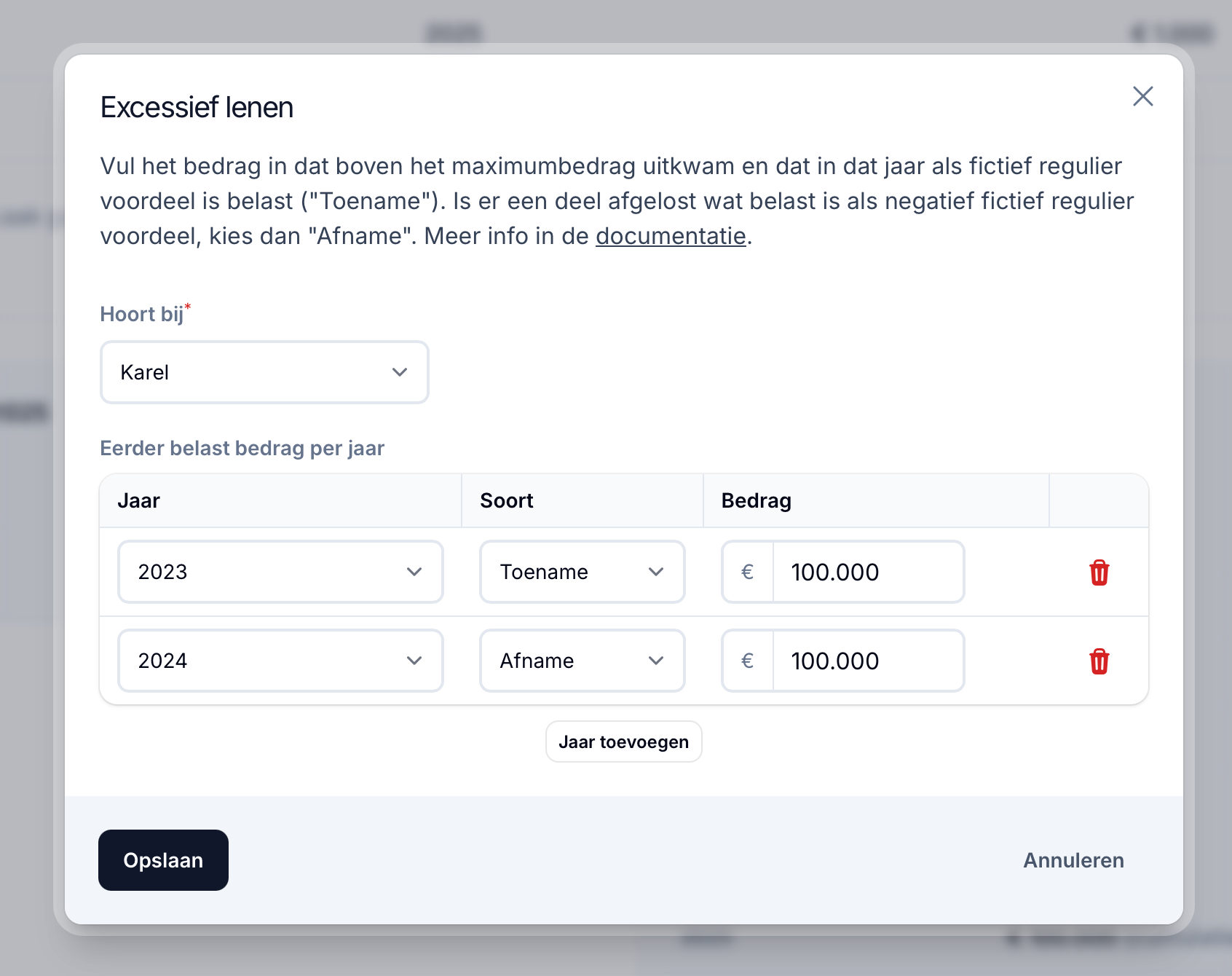 Excessief lenen invoeren: toename en afname per jaar