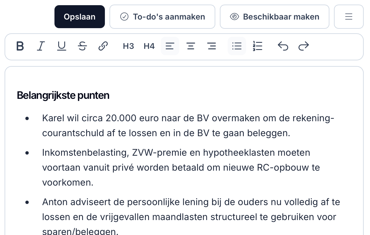 AI samenvatting van een meeting in Lumeo
