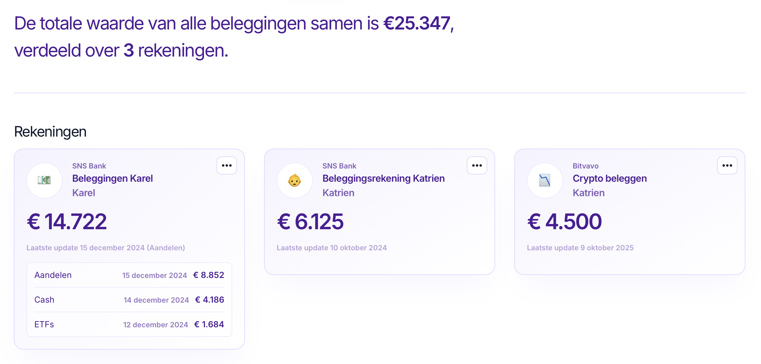 Beleggingsoverzicht met portefeuille informatie in Lumeo
