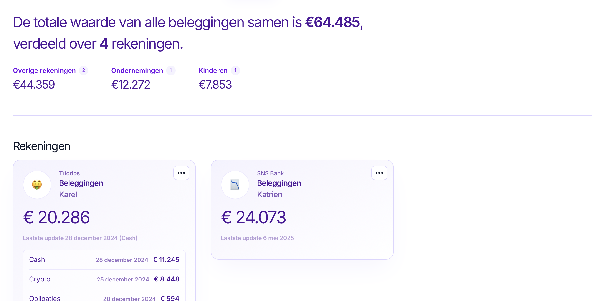 Beleggingsoverzicht met portefeuille informatie in Lumeo