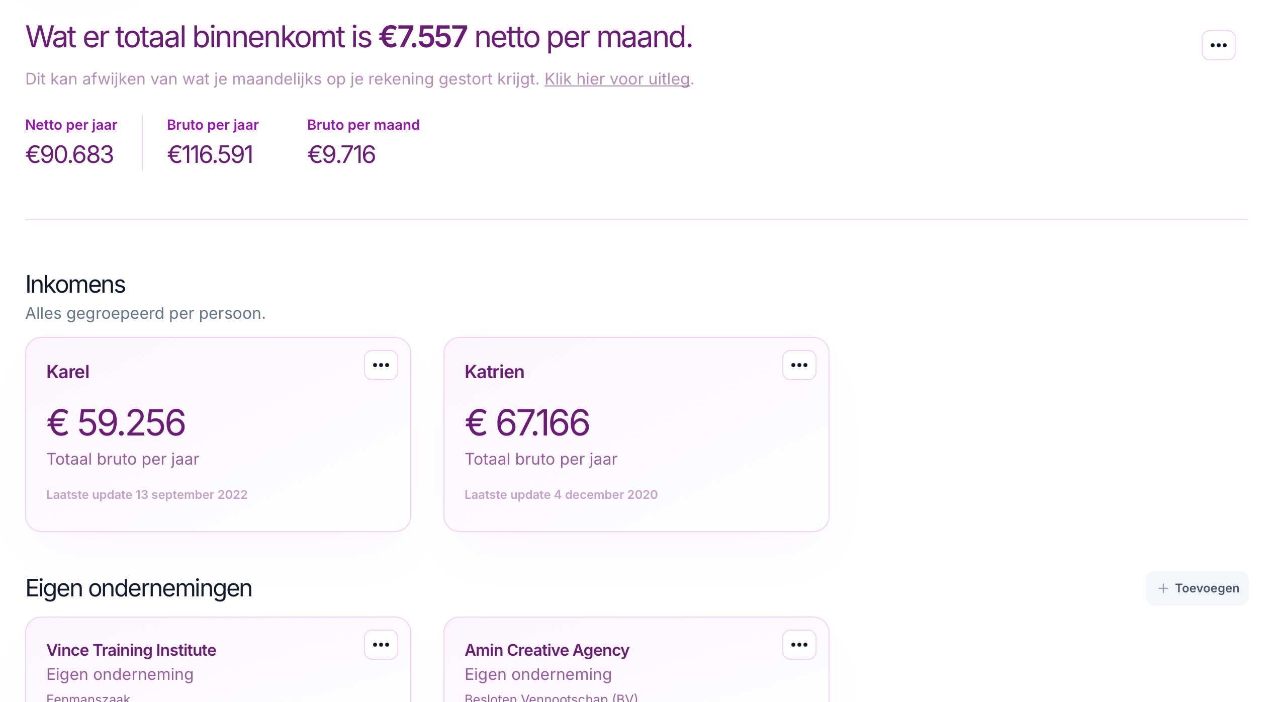 Woning overzicht in het dashboard