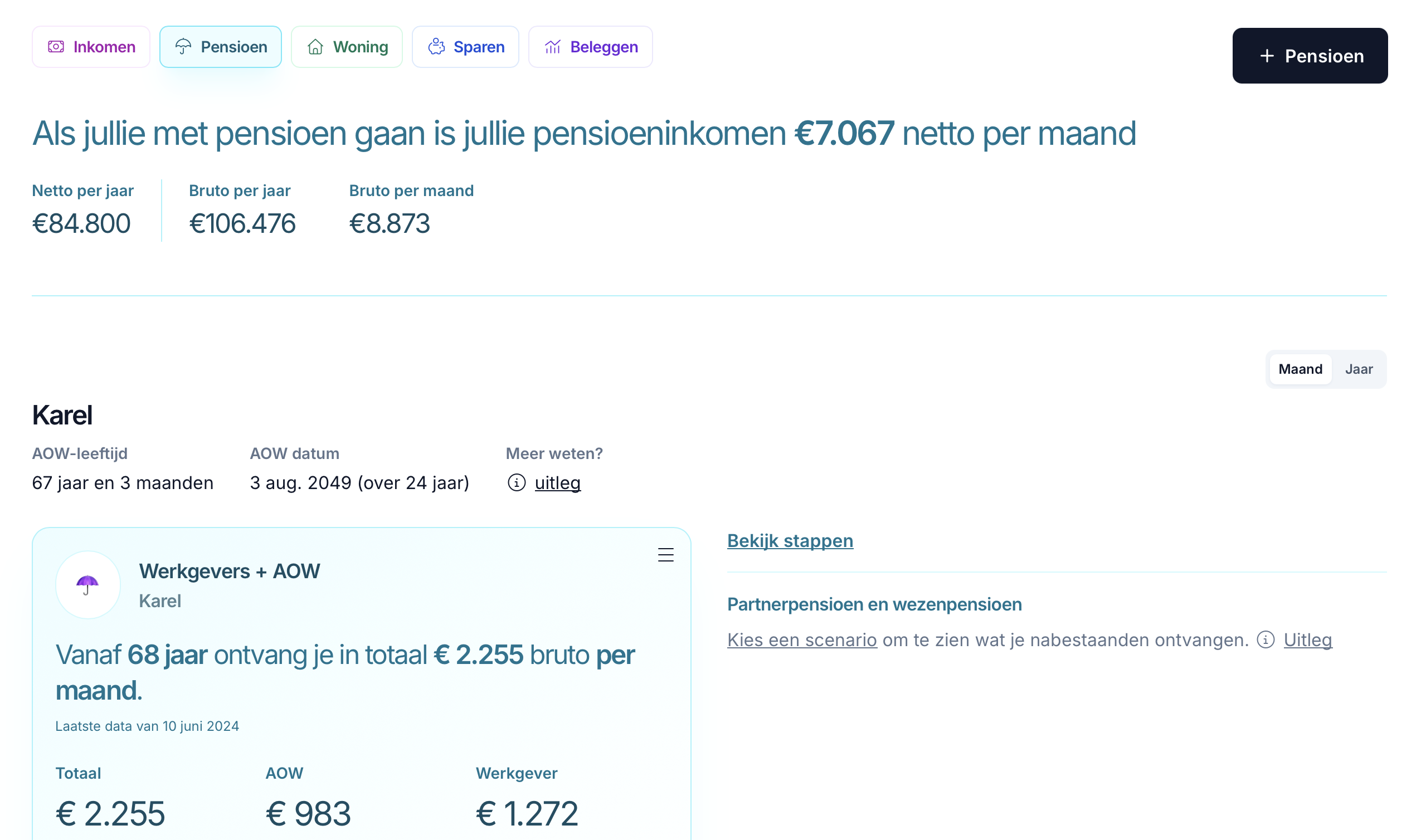 Pensioenoverzicht met AOW en werkgeverspensioen in Lumeo