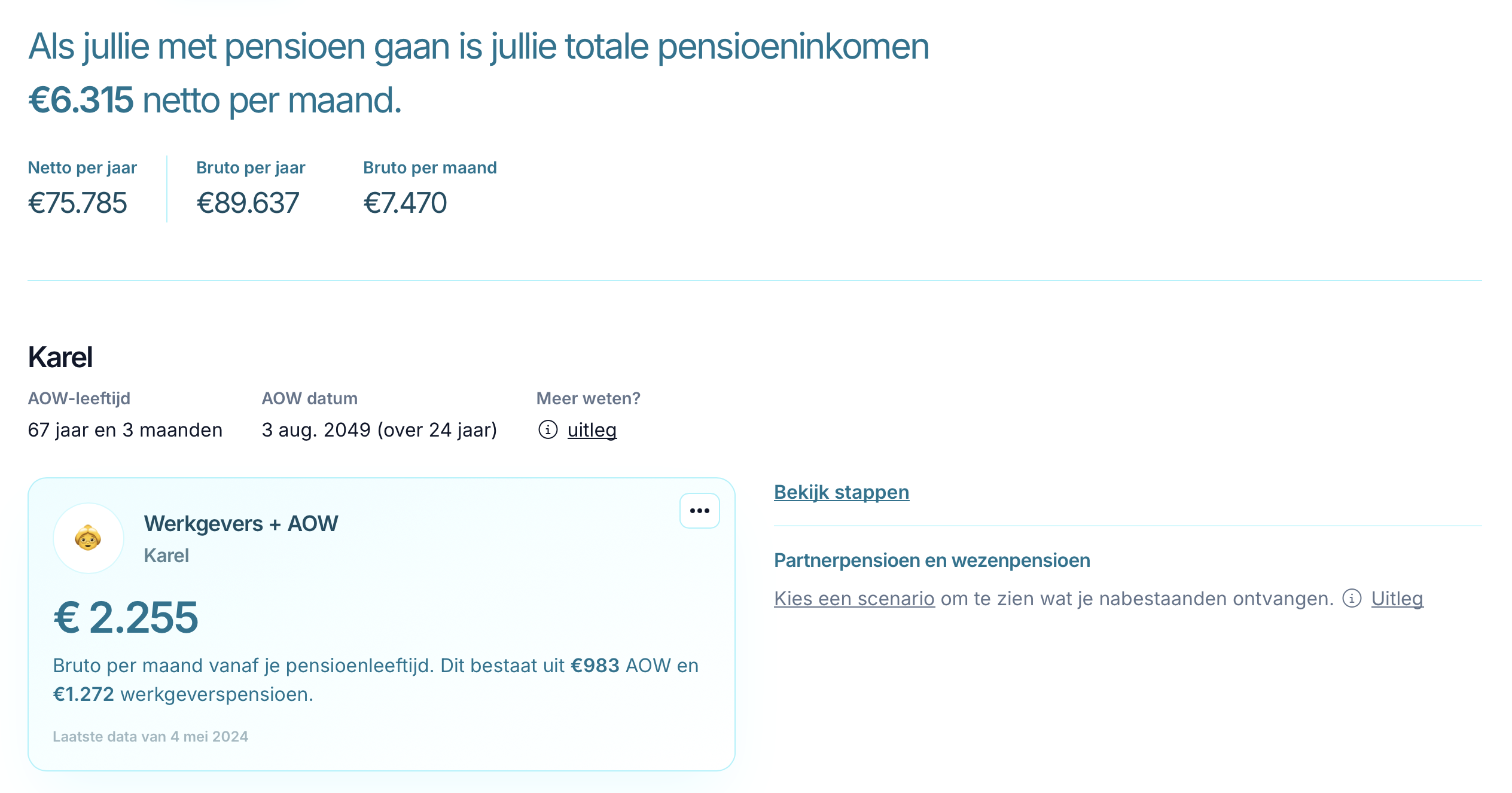 Pensioenoverzicht met AOW en werkgeverspensioen in Lumeo