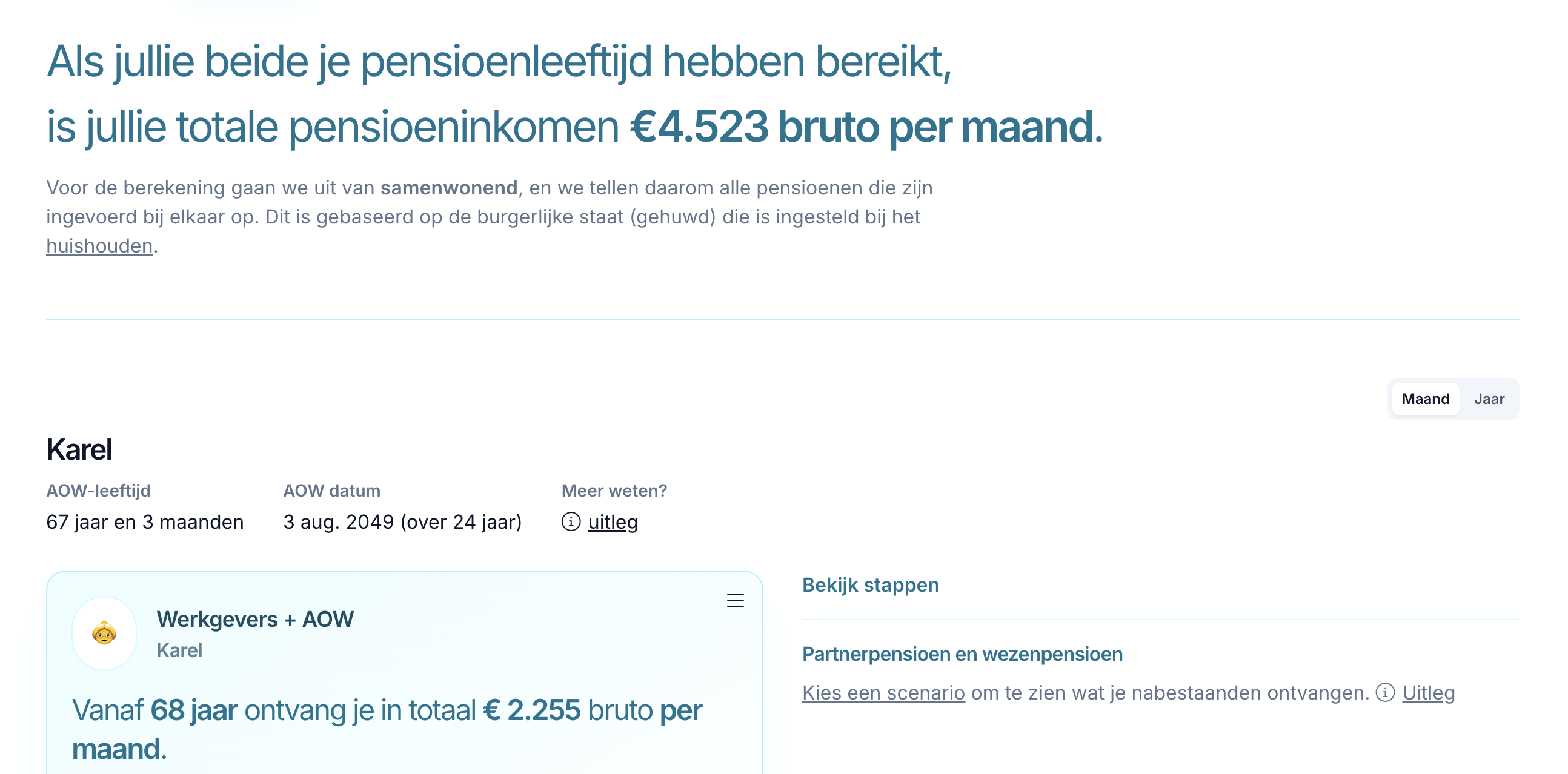 Pensioenoverzicht met AOW en werkgeverspensioen in Lumeo