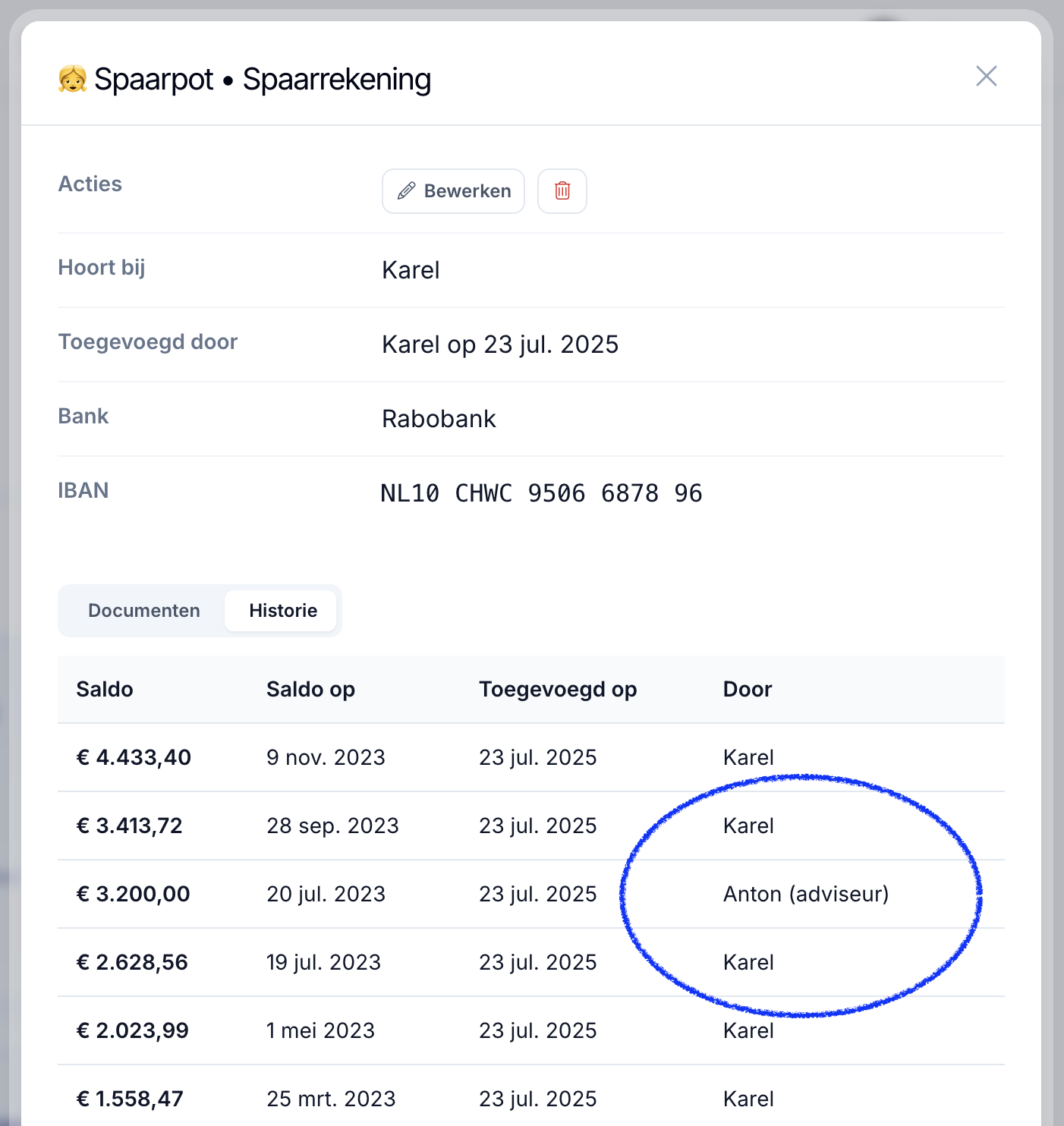 Spaarrekening saldo bijwerken in het dashboard